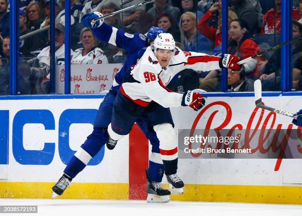 Nicolas Aube-Kubel of the Washington Capitals skates against the Tampa Bay Lightning at Amalie Arena on February 22, 2024 in Tampa, Florida.