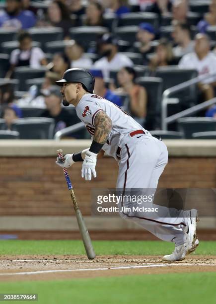 Jace Peterson of the Arizona Diamondbacks in action against the New York Mets at Citi Field on September 12, 2023 in New York City. The Mets defeated...