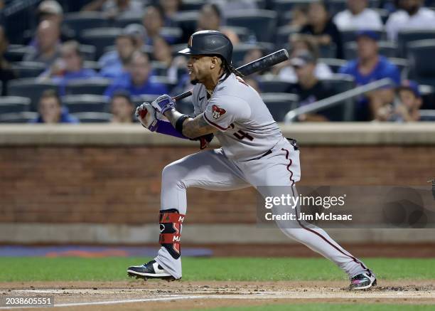 Ketel Marte of the Arizona Diamondbacks in action against the New York Mets at Citi Field on September 12, 2023 in New York City. The Mets defeated...