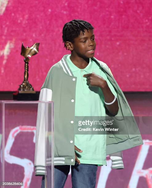 Keivonn Woodard accepts the Best Breakthrough Performance In A New Scripted Series award for "The Last of Us" onstage during the 2024 Film...