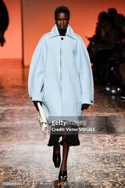 Model walks the runway during the Bottega Veneta Ready to Wear Fall/Winter 2024-2025 fashion show as part of the Milan Fashion Week on February 24,...