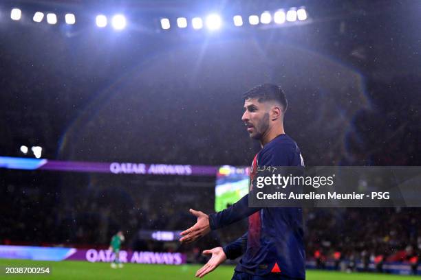 Marco Asensio of Paris Saint-Germain looks on during the Ligue 1 Uber Eats match between Paris Saint-Germain and Stade Rennais FC at Parc des Princes...