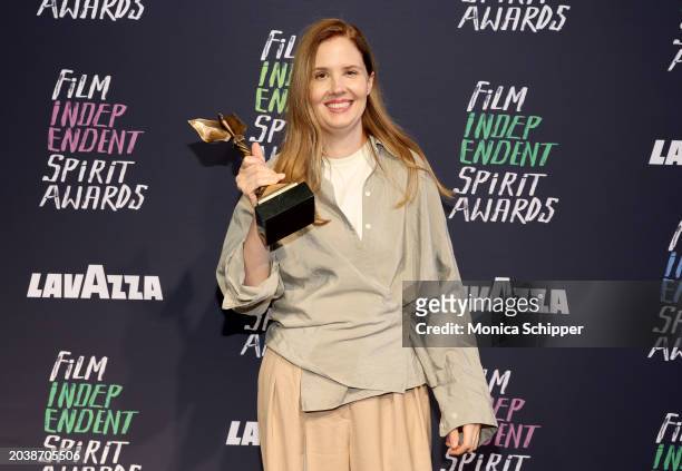 Justine Triet winner of Best International Film for 'Anatomy of a Fall' poses in the press room during the 2024 Film Independent Spirit Awards on...
