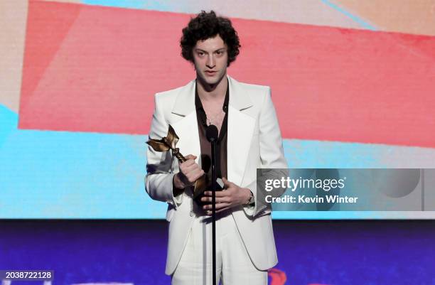 Dominic Sessa accepts the Best Breakthrough Performance award for “The Holdovers” onstage during the 2024 Film Independent Spirit Awards on February...