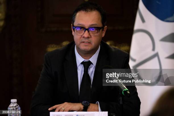 February 27 Mexico City, Mexico: Mexico's Undersecretary of Finance and Public Credit, Gabriel Yorio during the presentation of the OECD Economic...
