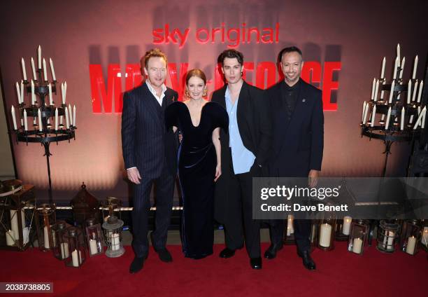Tony Curran, Julianne Moore, Nicholas Galitzine and Oliver Hermanus attend the UK Premiere of "Mary & George" at Banqueting House on February 28,...