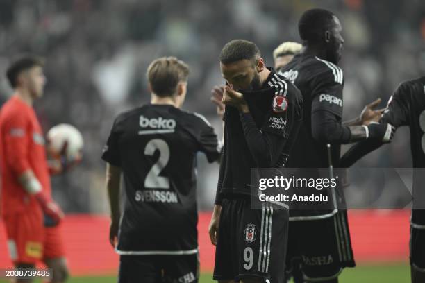 Cenk Tosun of Besiktas celebrates after scoring a goal during the Ziraat Turkish Cup quarter final football match between Besiktas and TUMOSAN...