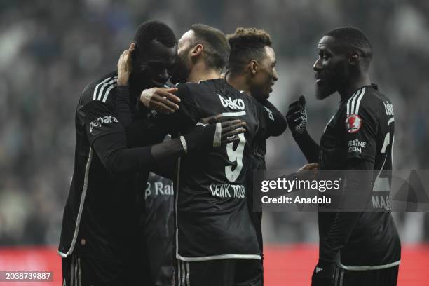 Cenk Tosun of Besiktas celebrates after scoring a goal during the Ziraat Turkish Cup quarter final football match between Besiktas and TUMOSAN...