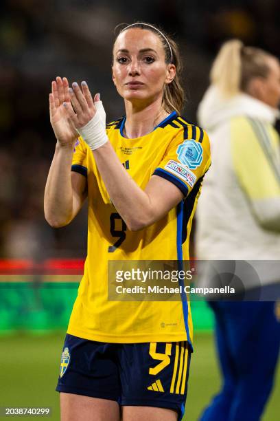 Kosovare Asllani of Sweden thanks the supporters after the UEFA Women's Nations League Promotion & Relegation Second Leg Match between Sweden and...