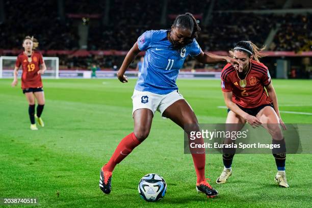 Kadidiatou Diani of France plays against Aitana Bonmati of Spain during UEFA Women's Nations League 2024 Final match between Spain and France at...