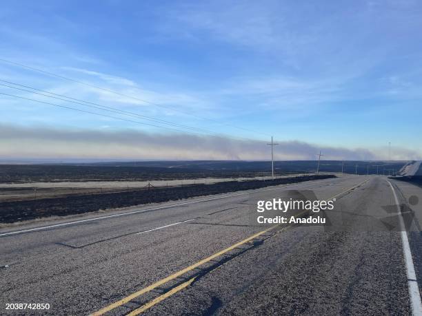 Gray smoke blankets the sky over Texas, United States on February 28, 2024 as the US state of Texas issued a disaster declaration Tuesday after...