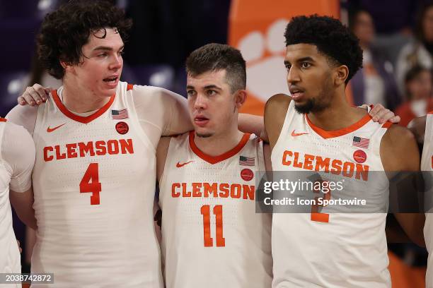 Clemson Tigers forward Ian Schieffelin , Clemson Tigers guard Joseph Girard III and Clemson Tigers guard Dillon Hunter during a college basketball...