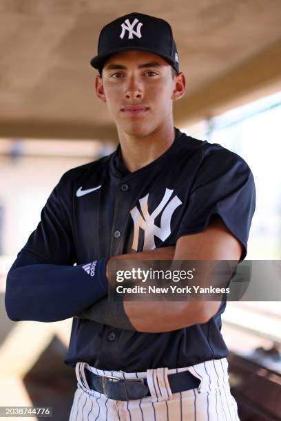 George Lombard Jr. Of the New York Yankees poses for a photo during spring training at George M. Steinbrenner Field on February 28, 2024 in Tampa,...