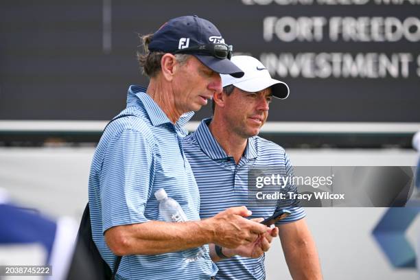 Rory McIlroy of Northern Ireland and Brad Faxon prior to Cognizant Classic in The Palm Beaches at PGA National Resort the Champion Course on February...