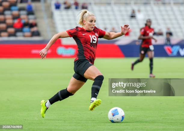 Canada forward Adriana Leon dribbles the ball in the first half during the CONCACAF Womens Gold Cup Group C - Canada vs Costa Rica on February 28,...