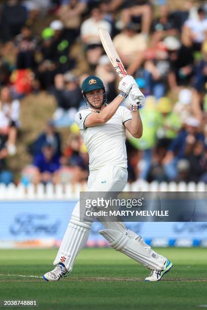 Australia's Cameron Green plays a shot during day one of the 1st international cricket Test match between New Zealand and Australia at the Basin...
