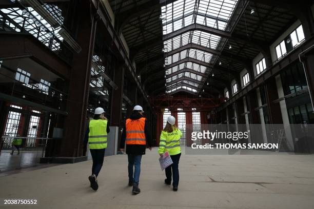 This photograph taken on February 23 shows an inside view of a former power plant, now a cinematographic pole called "Cite du Cinema" planned to be...