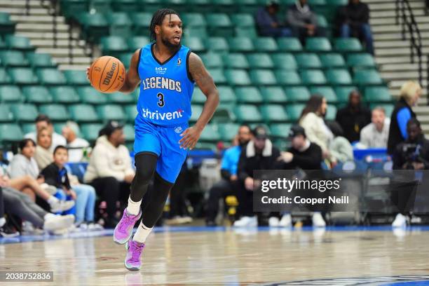 Jordan Walker of the Texas Legends brings the ball up court during the game against the G League Ignite on February 28, 2024 at Comerica Center in...