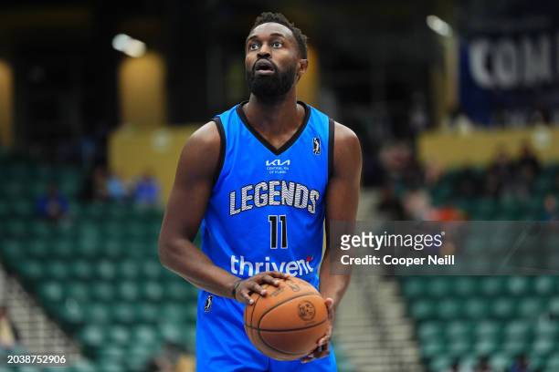 Theo Pinson of the Texas Legends prepares to shoot a free throw during the game against the G League Ignite on February 28, 2024 at Comerica Center...