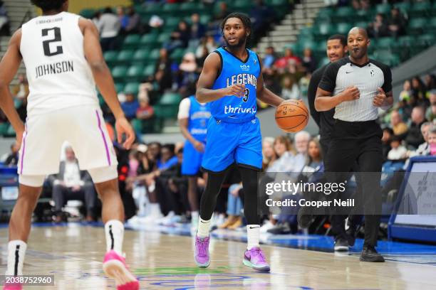 Jordan Walker of the Texas Legends brings the ball up court during the game against the G League Ignite on February 28, 2024 at Comerica Center in...