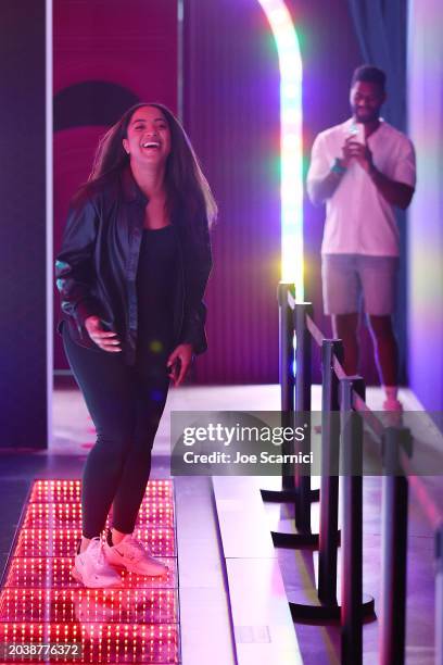 Tiffany Pennywell Brown and Brett Brown of Netflix's "Love Is Blind" take part in Squid Game: The Trials at Television City Studios on February 25,...