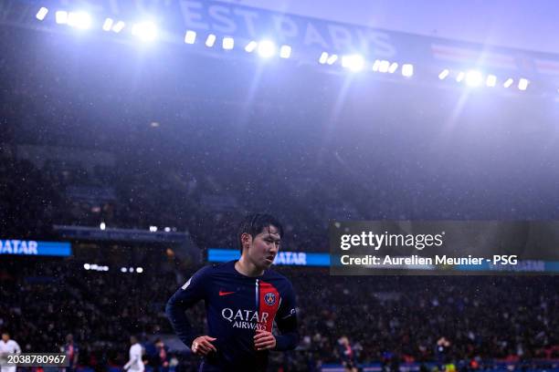 Lee Kang In of Paris Saint-Germain looks on during the Ligue 1 Uber Eats match between Paris Saint-Germain and Stade Rennais FC at Parc des Princes...