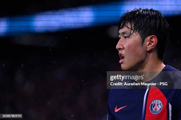 Lee Kang In of Paris Saint-Germain looks on during the Ligue 1 Uber Eats match between Paris Saint-Germain and Stade Rennais FC at Parc des Princes...