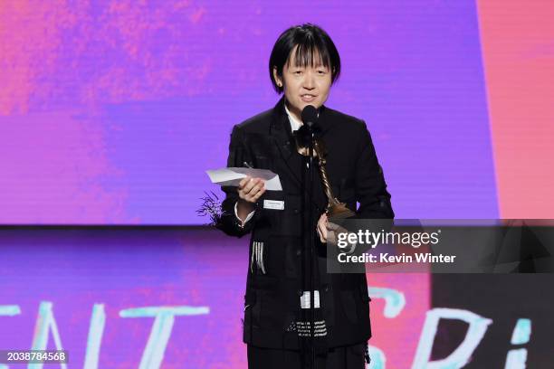 Celine Song accepts the Best Director award for “Past Lives” onstage during the 2024 Film Independent Spirit Awards on February 25, 2024 in Santa...