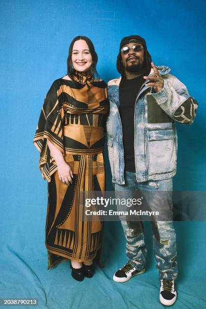 Lily Gladstone and Marshawn Lynch pose in the IMDb Portrait Studio at the 2024 Independent Spirit Awards on February 25, 2024 in Santa Monica,...