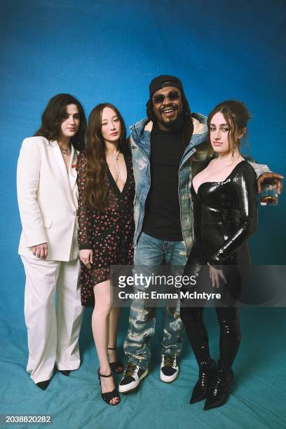 Emma Seligman, Havana Rose Liu, Marshawn Lynch and Rachel Sennott pose in the IMDb Portrait Studio at the 2024 Independent Spirit Awards on February...