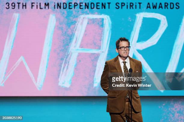 Josh Welsh, President of Film Independent, speaks onstage during the 2024 Film Independent Spirit Awards on February 25, 2024 in Santa Monica,...