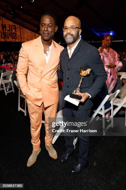 Sterling K. Brown and Jeffrey Wright, winner of the Best Lead Performance award for “American Fiction,” pose during the 2024 Film Independent Spirit...