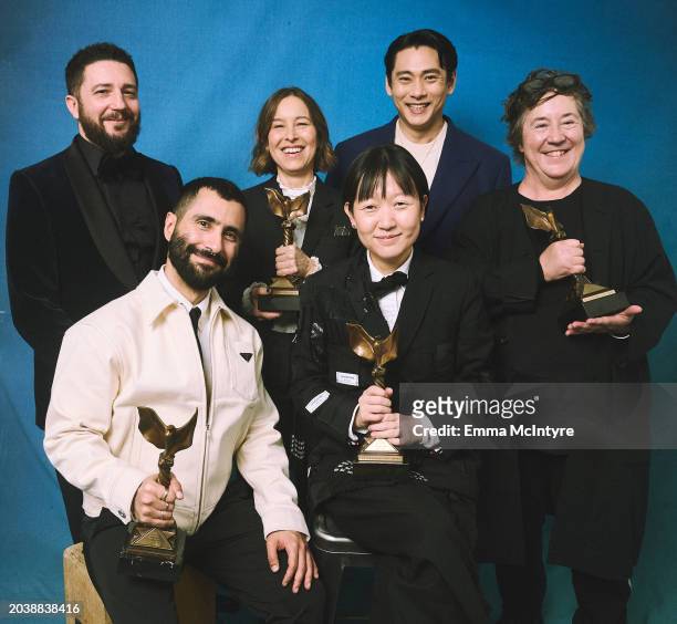John Magaro, David Hinojosa, Pamela Koffler, Celine Song, Teo Yoo and Christine Vachon pose in the IMDb Portrait Studio at the 2024 Independent...