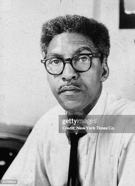 Portrait of American civil rights activist Bayard Rustin in his office at 100 W. 113th Street, New York City, March 3, 1963.