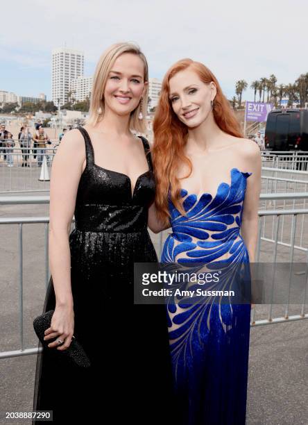Jess Weixler and Jessica Chastain attend the 2024 Film Independent Spirit Awards on February 25, 2024 in Santa Monica, California.