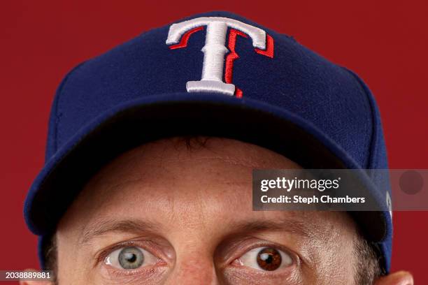 Max Scherzer of the Texas Rangers poses for a portrait during photo day at Surprise Stadium on February 20, 2024 in Surprise, Arizona.