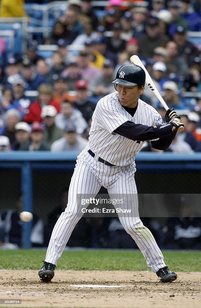 Hideki Matsui swings at a pitch 