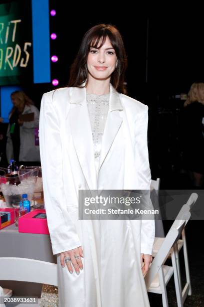Anne Hathaway with FIJI Water at the 2024 Film Independent Spirit Awards at Santa Monica Pier on February 25, 2024 in Santa Monica, California.
