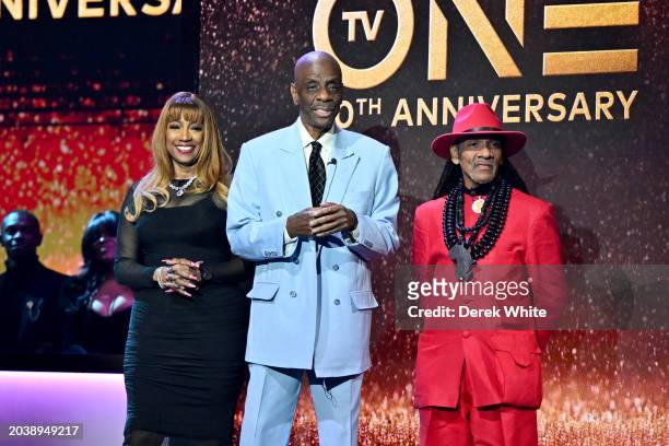 Bern Nadette Stanis, Jimmie Walker, and Ralph Carter speak onstage during The 6th Annual URBAN ONE HONORS: Best In Black presented by TV at Coca Cola...