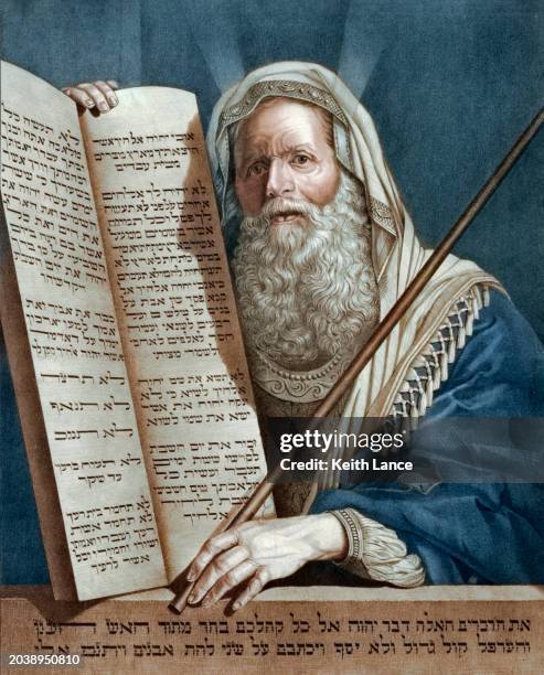 moses and the ten commandments - hebrew manuscript stock illustrations