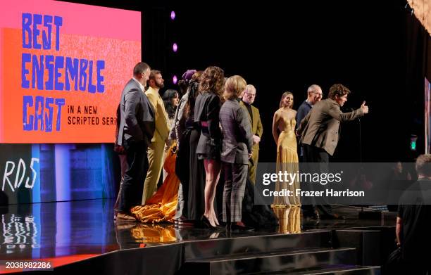James Marsden and cast accept the Best Ensemble Cast in a New Scripted Series for "Jury Duty" onstage during the 2024 Film Independent Spirit Awards...