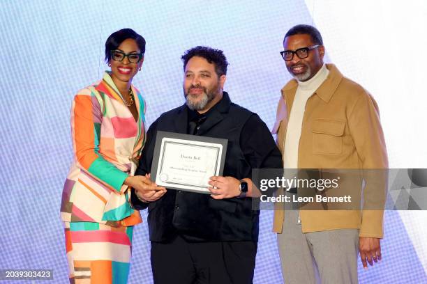 Karen Boykin-Towns, Vice-Chair of NAACP Board of Directors, Darrin Bell and CEO of NAACP Derrick Johnson are seen onstage during the NAACP Image...