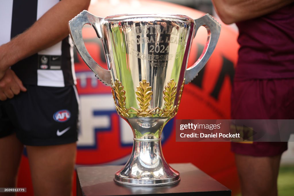 The 2025 AFL Premiership Cup is seen during 2025 AFL Captain's Day at... News Photo Getty Images