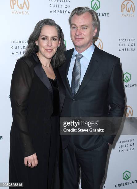 Emma Thomas and Christopher Nolan arrives at the 35th Annual Producers Guild Awards at The Ray Dolby Ballroom on February 25, 2024 in Hollywood,...