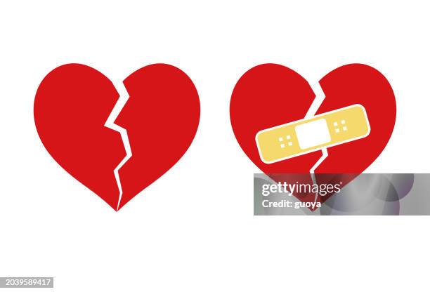 band-aid, red heart icon. - broken heart stock illustrations