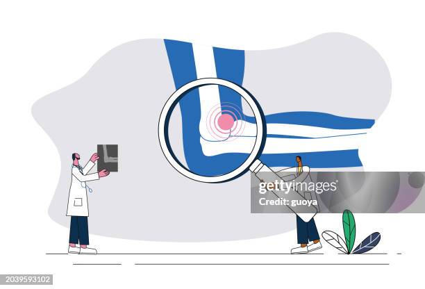 ilustrações de stock, clip art, desenhos animados e ícones de two male doctors examining elbow joints, orthopedic health protection concept illustration. - cotovelo
