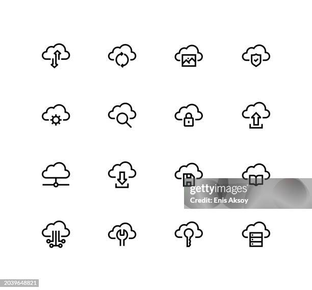 cloud computing icons - looking at empty warehouse stock illustrations