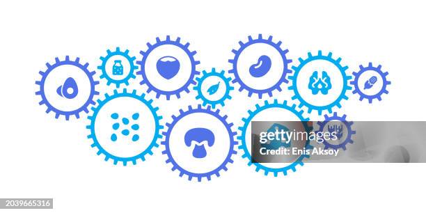 gear mechanism and food allergens icons - sugar honey stock illustrations