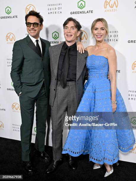 Robert Downey Jr., Cillian Murphy, and Emily Blunt attend the 35th Annual Producers Guild Awards at The Ray Dolby Ballroom on February 25, 2024 in...