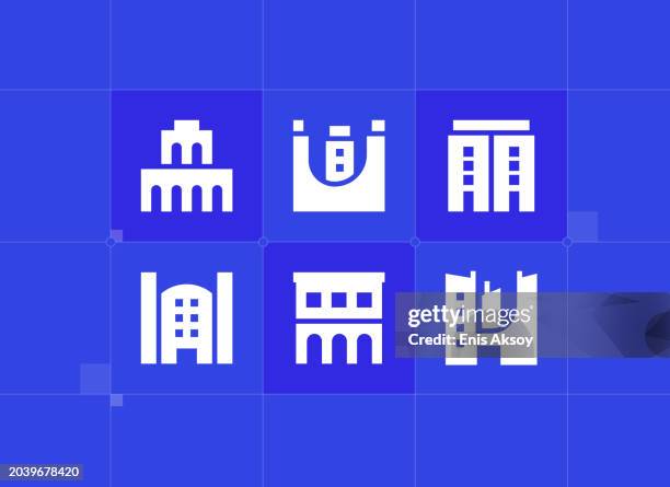 buildings icons - town square stock illustrations